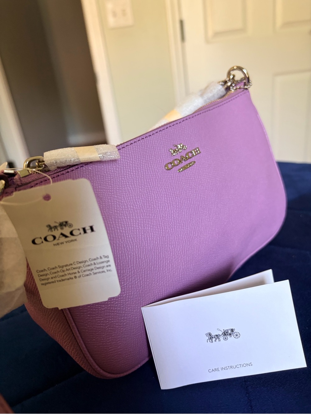 COACH Lilac Pebble Leather Shoulder Bag with Silver Logo